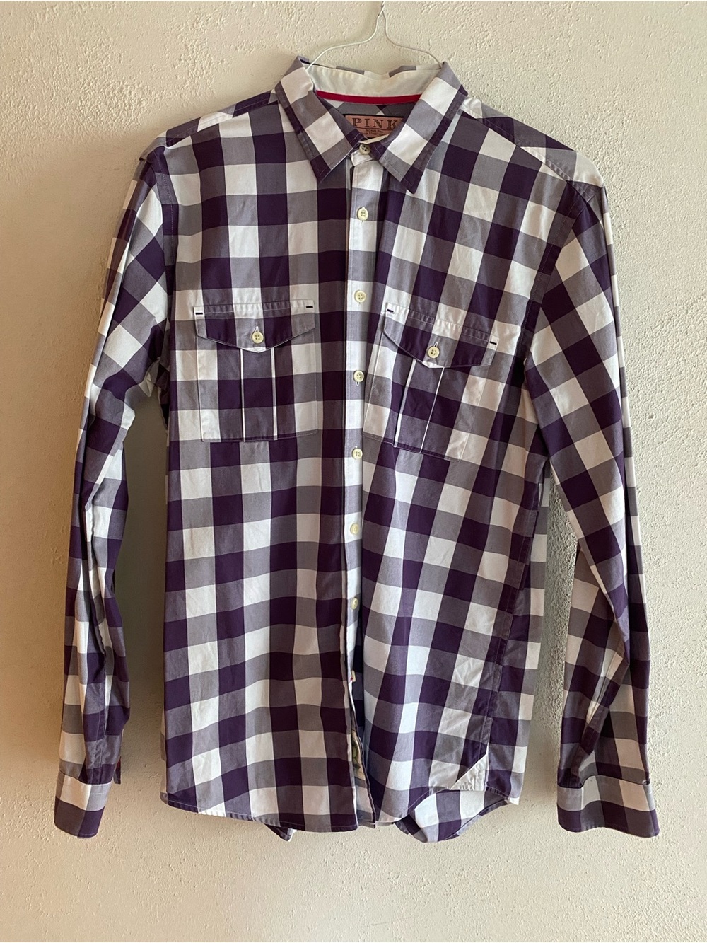 Thomas Pink Men's Purple and White Check Button-Down Shirt